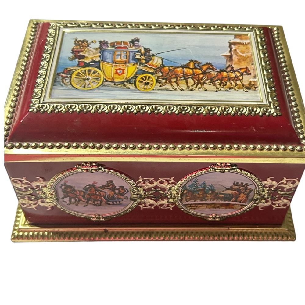 Vintage Klann Quality West German Tin Box Carriage Scene Collectible Decor